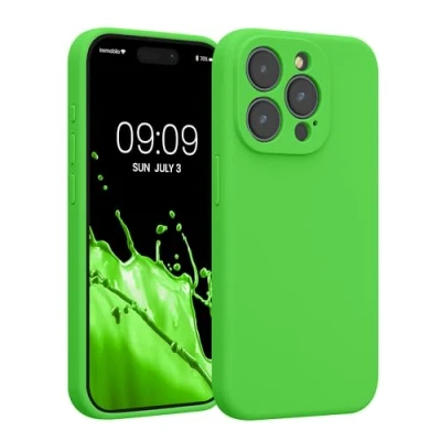 Abbildung von kwmobile Handyhülle kompatibel mit Apple iPhone 15 Pro Hülle gummierte Handy Case aus Silikon in Limettengrün