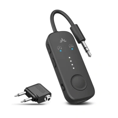 Abbildung von Avantree Relay Premium Bluetooth 5.3 Adapter für Flugzeug, Unterstützt 2 AirPods oder Kopfhörer mit aptX Low Latency, 3,5mm AUX Klinke Transmitter Sender Flugreisen, TV, Fitnessstudio, Tablets