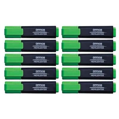 Abbildung von OFFICER PRODUCTS Textmarker Leuchtend 10er Pack Farbe: Grün/Highlighter Textliner Die Ungiftige Tinte, Keilspitze Leuchtfarben Hohe Qualität/Strichstärke 1 5mm, 17055211 02