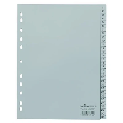 Abbildung von Durable Zahlenregister 1 31 (A4, geprägte Taben, PP volldeckend) 10 Stück, grau, 652310