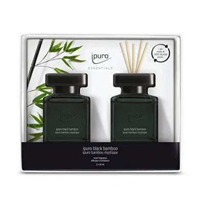 Abbildung von ipuro Essentials Raumduft BLACK BAMBOO 2x50ml Raumerfrischer mit Jasmin, Zitrone, Apfel, &amp; Holzige Amber Moschus Note Duft Aroma Diffuser Stäbchen Lufterfrischer für die Wohnung