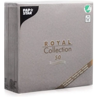 Abbildung von 50 Servietten &quot;ROYAL Collection&quot; 1/4 Falz 40 cm x grau in Stoffoptik