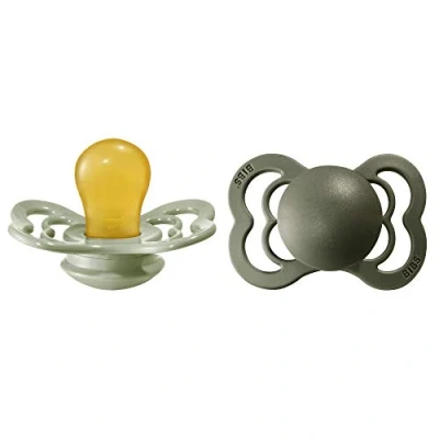 Abbildung von BIBS Supreme Schnuller 2er Pack, BPA frei, Symmetrischer Nippel. Naturkautschuk/Latex, Hergestellt in Dänemark. 0 6 Monate (2er Pack), Sage/Hunter Green