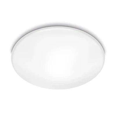 Abbildung von Philips LED Shan Deckenleuchte mit integriertem Bewegungssensor (12 W), warmweißem Licht, energiesparende Raumbeleuchtung EyeComfort, weiß