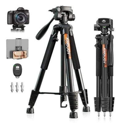 Abbildung von KINGJOY Kamera Stativ 185cm für Canon Nikon Aluminium Smartphone Tragfähigkeit 5KG mit Bluetooth Fernbedienung Handyhalterung und Tragetasche