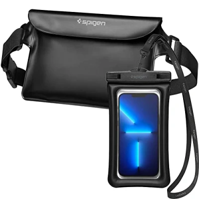 Abbildung von Spigen Aqua Shield wasserdichte Tasche Set [Tasche+Handyhülle] IPX8 Bauchtasche Handytasche Gürteltasche Beutel Universal Strandtasche für Wassersport Strand Schwarz
