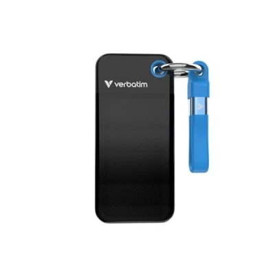 Abbildung von Verbatim Pocket SSD 1 TB (Externe NVMe SSD, USB 3.2 Gen 2, bis zu 1.000 MB/s Lese und Schreibgeschwindigkeit, Portable Festplatte für Mac, PC &amp; Spielekonsole, Schwarz/Blau)