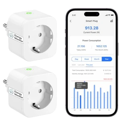 Abbildung von Meross Smart Steckdose mit Strommessung 16A, Bluetooth WLAN Zeitschaltuhr, Sprach und Fernsteuerung, Stromzähler für Balkonkraftwerk, Funktioniert Alexa, Google Home, 2 Stück