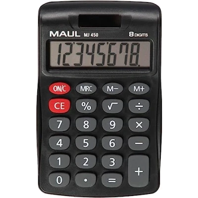 Abbildung von MAUL Taschenrechner MJ 450 klein mit 8 Stellen Display Standardfunktionen für Büro, Zuhause, Schule Solar Batterienutzung bei Dunkelheit Schwarz