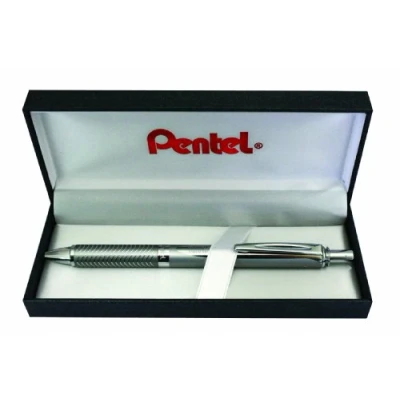 Abbildung von Pentel BL407 BOX EnerGel Liquid Gel Roller Sterling mit silberne Gehäuse, Strichstärke 0.35 mm, Kugeldurchmesser 0.7 schwarz, 1 Stück (1er Pack)