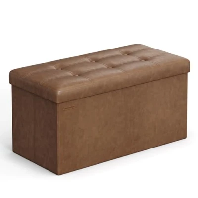 Abbildung von SONGMICS Sitzhocker mit Stauraum, klappbare Sitzbank, 38 x 76 cm Fußbank, Aufbewahrungsbox, bis 300 kg belastbar, für Wohnzimmer Schlafzimmer Flur, kaffeebraun LSF040K11
