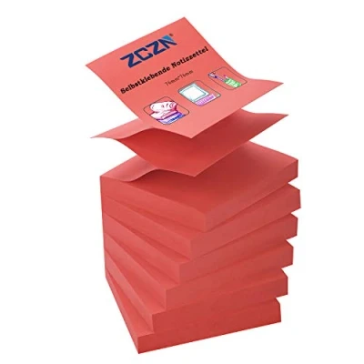Abbildung von ZCZN Z Notes, 6 Blöcke Selbstklebende Notizen, Klebezettel Von 76 x mm, 80 Blatt pro Block Notizen 480 Rot