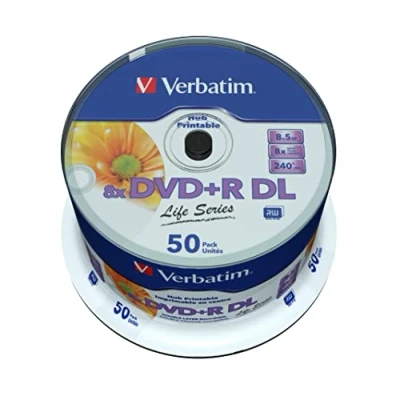 Abbildung von Verbatim DVD+R Double Layer Inkjet Printable Life Series 8.5GB, 50er Spindel, DVD Rohlinge bedruckbar, 8 fache Brenngeschwindigkeit &amp; Hardcoat Scratch Guard, R printable, leer