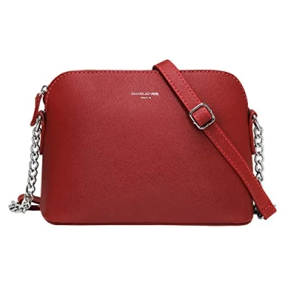 Abbildung von David Jones Damen Kleine Umhängetasche Frau Handtasche PU Leder Tasche Kette Schultertasche Crossbody Bag Abendtasche Zip Reißverschluss Party Handy City Clutch Mode Elegant Rot
