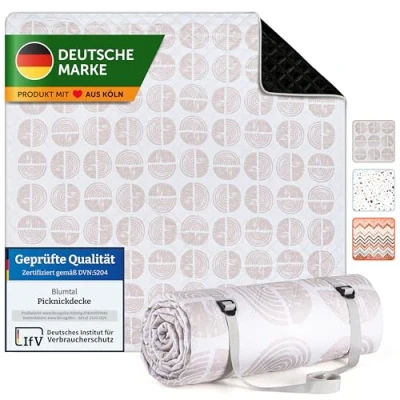 Abbildung von Blumtal Premium Picknickdecke wasserabweisend 200x200 cm Boho &amp; TERRAZZO Design waschbare Stranddecke sandfrei + weiche Zwischenfüllung Outdoor Decke aus Oxford Gewebe Camping bunt