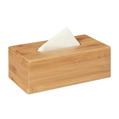 Abbildung von Relaxdays Kosmetiktuchbox, aus Bambus, Box für Kosmetik &amp; Taschentücher, Tücherbox nachfüllbar, Taschentuchbox, natur