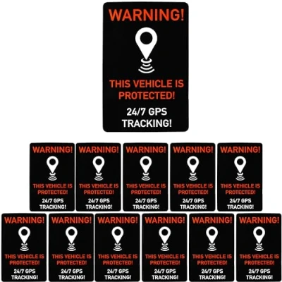 Abbildung von Aufkleber Set &quot;VEHICLE GPS TRACKING&quot;, 12 Stück, 6 x 4 cm, selbstklebende Folie, außenklebend, Warnhinweis Sticker Innen und Außenbereich, Diebstahl Schutz Klebesticker, Hinweissticker alarmgesichert