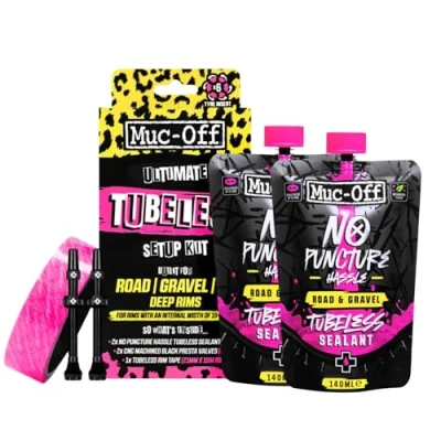 Abbildung von Muc Off Ultimate Tubeless Kit Setup Für Ready Fahrräder, Straße/Kies/CX 60 mm Enthält Felgenband, Fahrrad Flickzeug, Ventile und Reifendichtmittel