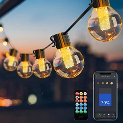 Abbildung von Lichterkette Außen Dimmbar App Steuerung, Smart Outdoor 15M 25 G40 LED Glühbirnen IP55 Wasserdicht Wetterfest Bruchsicher Aussen Innen Lichter für Balkon Garten Terrasse Hochzeit Party