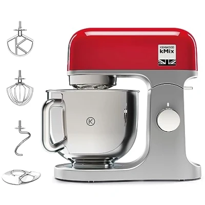 Abbildung von Kenwood kMix KMX750RD Küchenmaschine, 5 l Edelstahl Schüssel, Safe Use Sicherheitssystem, Metallgehäuse, 1000 Watt, inkl. 3 Teiligem Patisserie Set und Spritzschutz, Rot