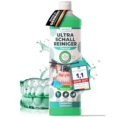 Abbildung von Qindoo 1L Prothetik &amp; Dental Ultraschallreiniger Konzentrat, Effektive Reinigung für Dentalprodukte, Ultraschall Dentalreiniger, Zahnprothesen (1 Liter)