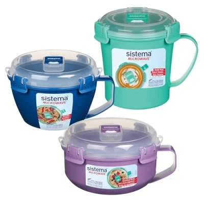 Abbildung von Sistema Mikrowellenbehälter Mikrowellen Suppenbecher, Haferbrei Schüssel &amp; Nudelschüssel mit Deckel Spritzfreie Dampfventile BPA frei 3 Stück, Verschiedene