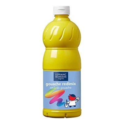Abbildung von Lefranc Bourgeois 188023 flüssige Tempera Redimix Farbe, leuchtende Gouachefarbe auf Wasserbasis, hohe Deckkraft, hervorragenden Maleigenschaften, gebrauchsfertig, 1000ml Flasche Primärgelb