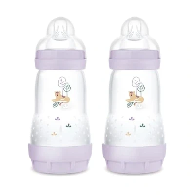 Abbildung von MAM Easy Start Anti Colic Babyflasche im 2er Set (260 ml), besonders gut akzeptierte Milchflasche, Baby Trinkflasche mit Bodenventil gegen Koliken &amp; Sauger Größe 1, 0+ Monate, Tiger