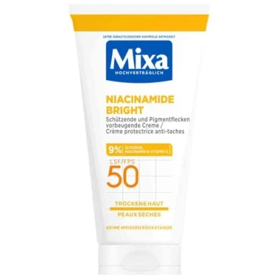 Abbildung von Mixa schützende &amp; Pigmentflecken vorbeugende Creme LSF 50, Anti Creme, Für trockene Haut, Niacinamide Bright, Hypoallergen, 50 ml