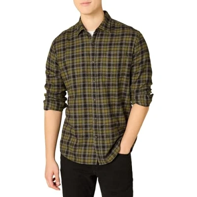 Abbildung von Amazon Essentials Herren Langarmhemd aus Flanell (in Übergröße erhältlich), Olivgrün, S