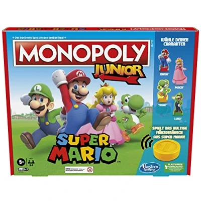 Abbildung von Hasbro Brettspiel Monopoly Junior Super Mario Edition für Kinder ab 5 Jahren Spielen Sie in The Mushroom Kingdom wie Mario, Peach, Yoshi oder Luigi, Multi (deutsche Version)