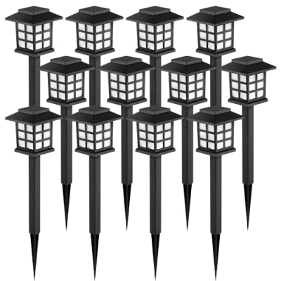 Abbildung von GIGALUMI Solarlampen für außen, 12 Stück Solarleuchten Garten, warmweiße Solar Gartenleuchten, Landschaft, Weg, Hof, Terrasse, Einfahrt