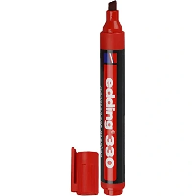 Abbildung von edding 330 Permanentmarker rot 10 Stifte Keil Spitze 1 5 mm wasserfest, schnell trocknend wischfest für Karton, Kunststoff, Glas, Holz, Metall, Glas