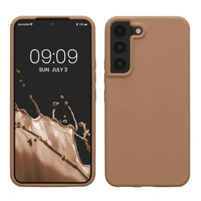 Abbildung von kwmobile Schutzhülle kompatibel mit Samsung S22 Hülle Silikon Case Handyhülle weiche Oberfläche kabelloses Laden Cappuccino