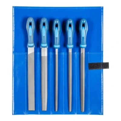 Abbildung von PFERD Werkstattfeilen Set in PVC Rolltasche, 5 Feilen, Kreuzhieb H1, 250mm, 11800541 für die grobe Zerspanung und zum Schruppen geeignet