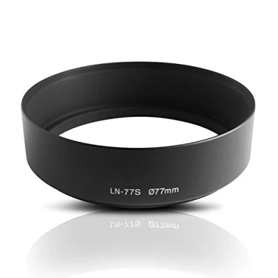 Abbildung von Ares Foto® 77mm Ø Metall Sonnenblende Gegenlichtblende Streulichtblende Lens Hood. CNC gefrästes Aluminium. Zum Aufschrauben auf Objektiv Filtergewinde. Für Canon Sony Nikon Tamron Sigma Olympus Fujifilm Pentax