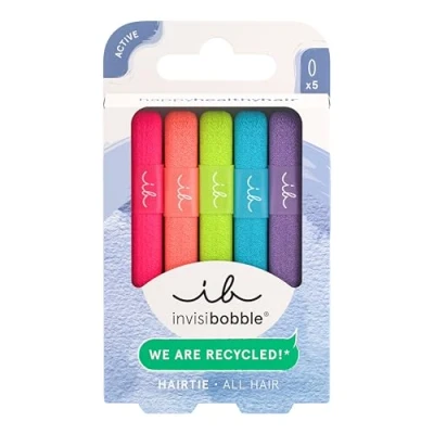 Abbildung von invisibobble HAIR TIE Neon Glow (5 Stück) Haargummi Set aus recyceltem Material Neonfarben für Mädchen &amp; Damen Kleines Haarband als Haarschmuck Sport Alltag Stylisch haltbar