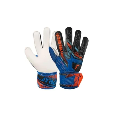 Abbildung von Reusch Attrakt Solid Junior griffige Torwarthandschuhe Kinder Jugendliche Fußballhandschuhe für Jungen und Mädchen geeignet alle Wetterbedingungen Spielfeldoberflächen, blau orange, 5
