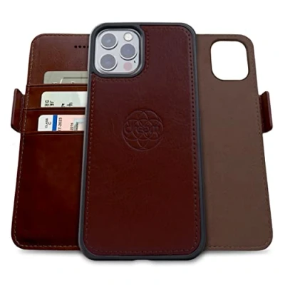 Abbildung von Dreem Fibonacci kompatibel mit iPhone 13 Pro Max Brieftaschen Etui / 2 in 1 stoßfestes und abnehmbares Folio aus veganem Leder, MagSafe kompatibel, RFID Schutz [Kaffee]