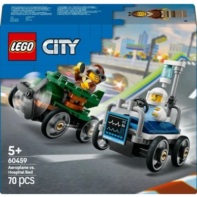 Abbildung von LEGO City Flugzeug vs. Krankenhausbett Rennwagen Set Seifenkisten Spielzeug für Jungen und Mädchen ab 5 Jahren Bauset mit 2 Minifiguren Geschenk zum Geburtstag &amp; die Feiertage 60459