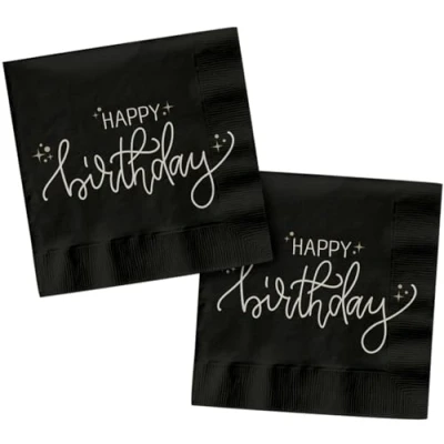 Abbildung von Folat 68683 Geburtstag Dekoration Schwarz, Creme, Champagner Gold Servietten Crème Noir 33 x cm 20 Stück EIN schickes und charmantes Happy Birthday Geschirr