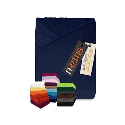 Abbildung von npluseins klassisches Jersey Spannbetttuch vielen Farben + Größen 100% Baumwolle 159.192, 180 200 x cm, Navyblau