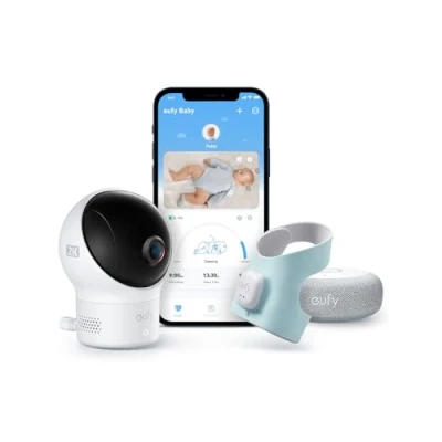 Abbildung von eufy Baby S340 Smart Sock Babyphone, 2,4 GHz WLAN, Überwachung von Schlafmustern, Nickerchen, Puls &amp; Blutsauerstoff, 2K Kamera, KI Weinerkennung, Schwenk Neigefunktion, Ohne Monatliche Gebühren