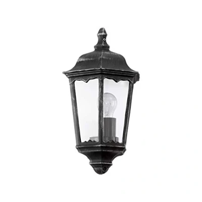 Abbildung von EGLO Außen Wandlampe Navedo, 1 flammige Außenleuchte, Wandleuchte aus Aluguss und Glas, Farbe: Schwarz, silber patina, Fassung: E27, IP44
