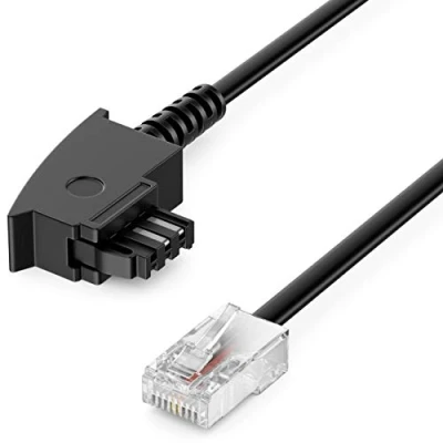Abbildung von deleyCON 0,5m Routerkabel TAE F auf RJ45 (8P2C) Anschlusskabel Kompatibel mit DSL ADSL VDSL Fritzbox Internet Router an Telefondose Schwarz