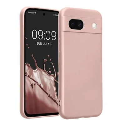 Abbildung von kwmobile Handyhülle kompatibel mit Google Pixel 8a Hülle weiche Silikon Case metallisch schimmernd in Metallic Rosegold