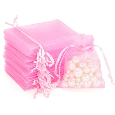 Abbildung von G2PLUS 100 Stück Rosa Organzasäckchen, 7x9 CM Kleine Geschenk Organzabeutel, Hochzeit Organza Beutelchen mit Kordelzug Sie als Bonbonsbeutel, Schmuckbeutel, Geschenkbeutel