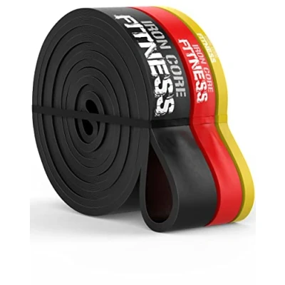 Abbildung von Klimmzughilfe Band Dicke, Lange, Elastische Widerstandsbänder für Crossfit, Klimmzüge, Dehnung. Stretching Bänder Klimmzug Gummiband von Iron Core Fitness.
