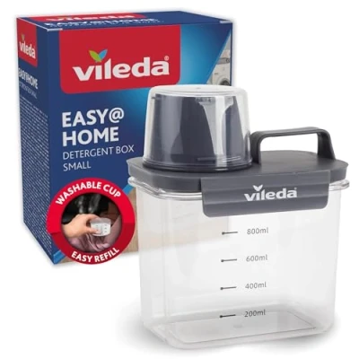 Abbildung von Vileda Waschmittelbox 1100ml grau Praktische Aufbewahrung für Waschpulver Inklusive Messbecher präzises Dosieren Luftdicht &amp; Platzsparend