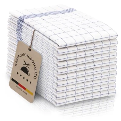 Abbildung von ZOLLNER 10er Set Geschirrtücher Baumwolle in 50x70 cm super saugstarke und langlebige Küchentücher waschbar bis 95C blau weiß kariert Gastronomiequalität Oeko Tex® zertifiziert